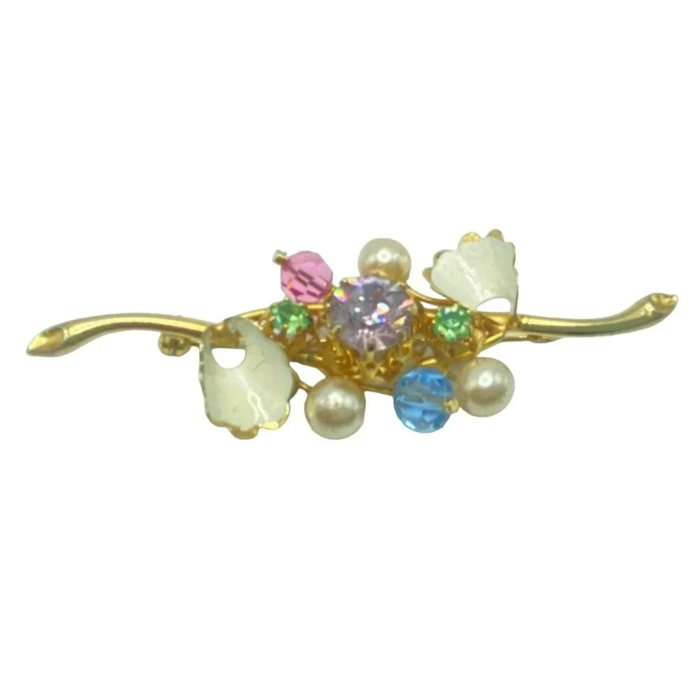 Vintage Austrian Brooch UV Reactive MARKED Austria Uranium Vaseline Glass Enamel - Picture 7 of 7